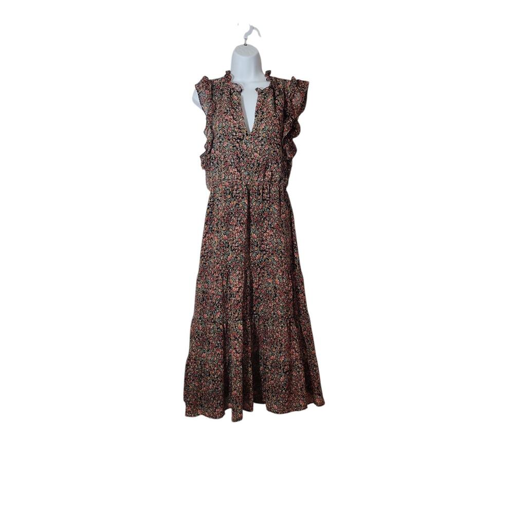 BB Dakota By Steve Madden Women’s Chiffon Midi Dress Black Ditsy Floral Medium